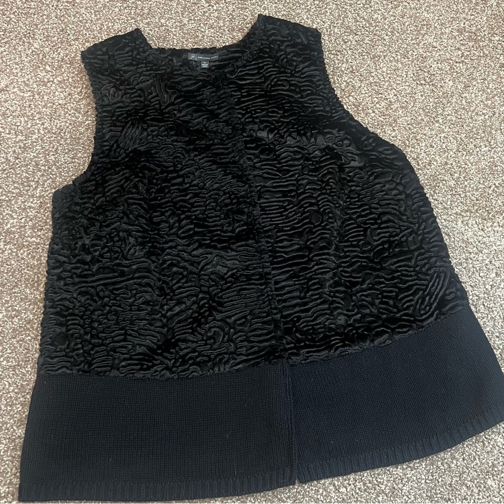 Adrianna Papell Jacket Sleeveless Snap Black Faux Fur Sweater Vest Coat XL Euc